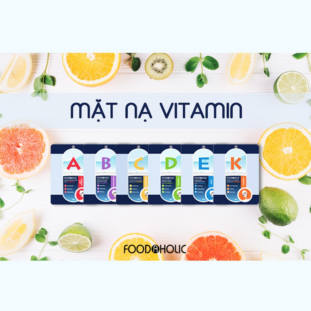 Combo Mix 10 Mặt Nạ Giấy Chăm Sóc Da Toàn Diện Foodaholic Derma Vitamin Mask 23g x 10 ( A,B,C,D,E,K)