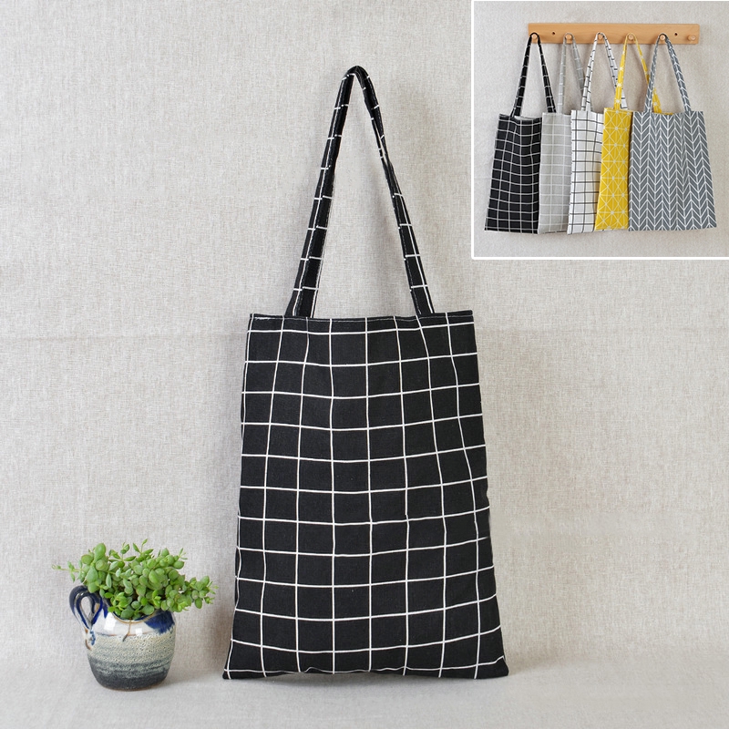 Young Ladies Women Girl Linen Fashion Plaid bag Shopping Bag Handbag Bag Tote Bag Hot Sale