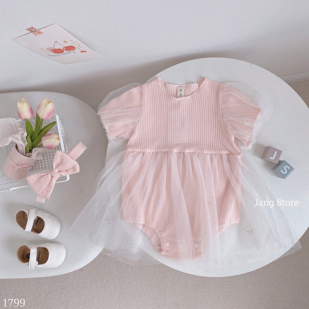 Set body váy voan kim tuyến + turban nơ điệu xinh cho bé gái 1799