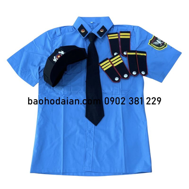 Bộ quần áo đồng phục bảo vệ màu xanh đầy đủ phụ kiện (2 gạch cầu vai)