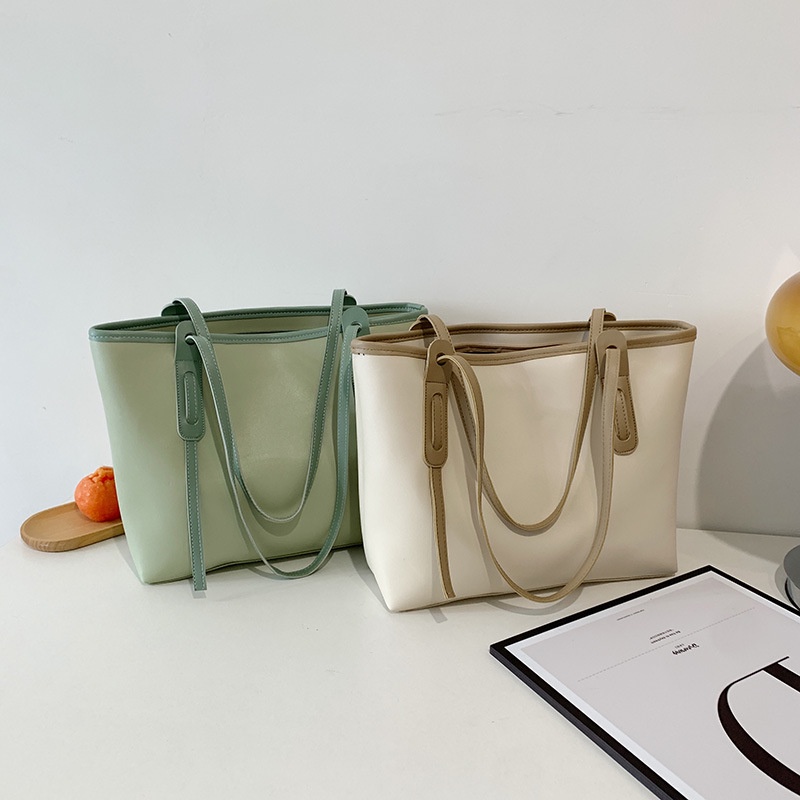 Túi Tote Đeo Vai Màu Trơn Cỡ Lớn 2022 Thời Trang Mùa Xuân Cho Nữ