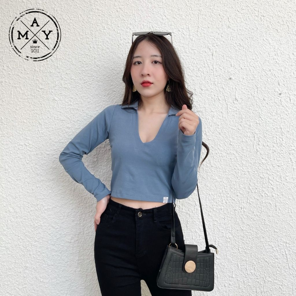 Áo Croptop Tay Dài MAY.SINCE2011 Thiết Kế Cổ V Cùng Dáng Suông Trẻ Trung Nổi Bật Phù Hợp Với Nhiều Trang Phục VAQ05-0132