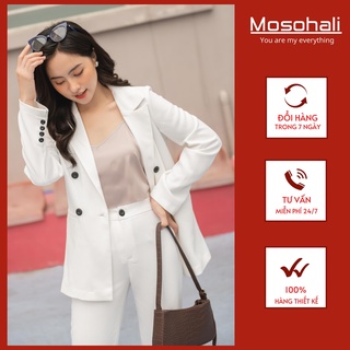 Set Vest nữ trắng Mosohali dáng suông set blazer nữ thời trang công sở thiết kế mosohali