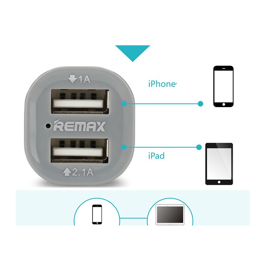 Tẩu Củ sạc ô tô 2 cổng 2.1A USB Remax RCC201