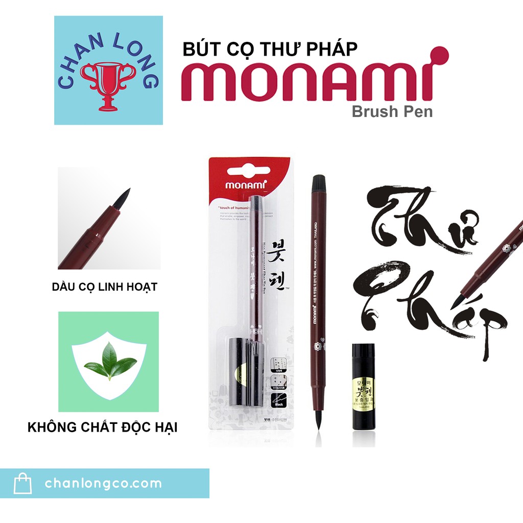 Bút thư pháp, viết chữ Hán, bút cọ Brush Pen Monami màu đen