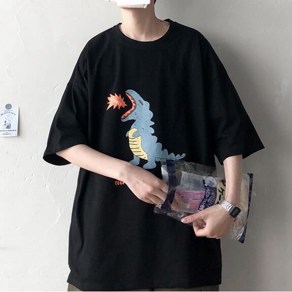Áo Thun Ngắn Tay In Hình Quái Vật 3 Màu Phong Cách Hàn Quốc Dành Cho Nam M-2Xl