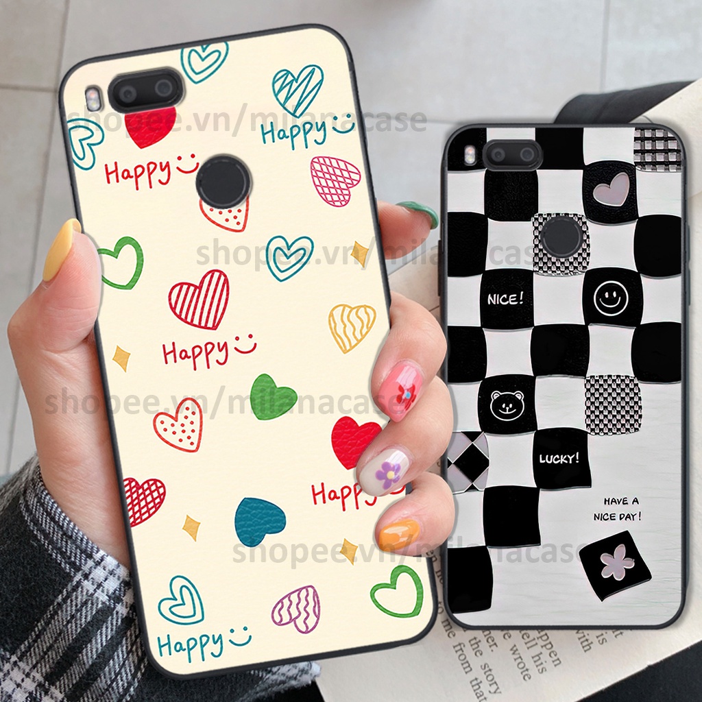 Ốp Xiaomi Mi A1 in hình caro trái tim siêu đẹp, siêu nét đầy phong cách cá tính
