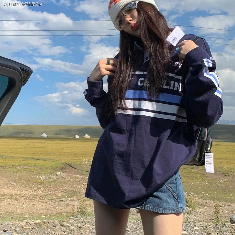 Áo Thun Polo Dài Tay Form Rộng Phong Cách Retro Dành Cho Nữ