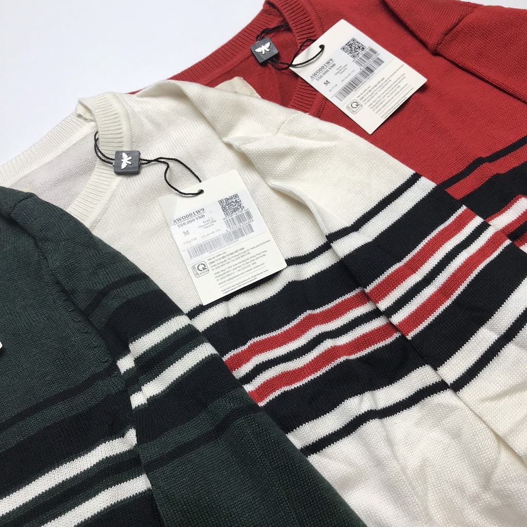 Áo len nam ARISTINO cổ tròn, họa tiết kẻ ngang, nhẹ , ấm AWO001W9 (3 màu)