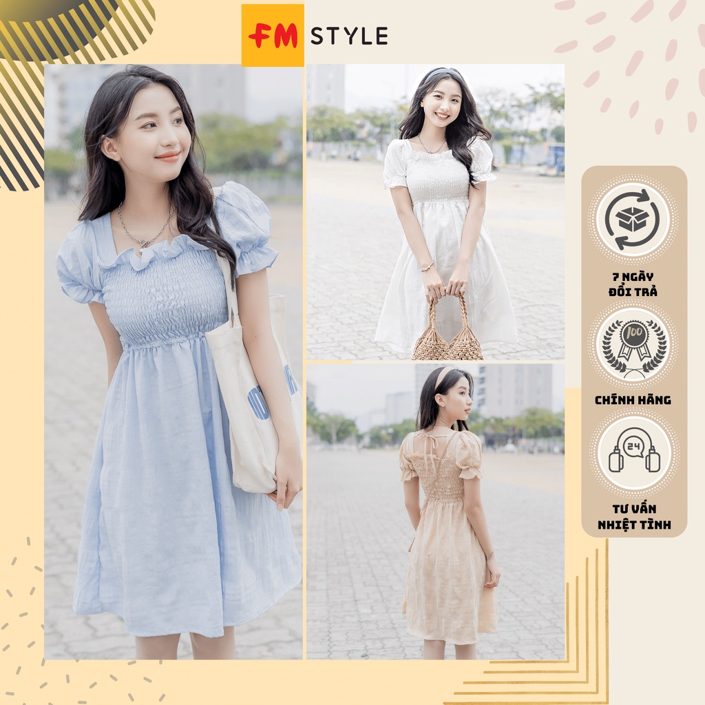 Váy nữ xinh bánh bèo nhúng ngực tay phồng fmstyle, đầm nữ đầm dự tiệc phong cách tiểu thư | Fmstyle 