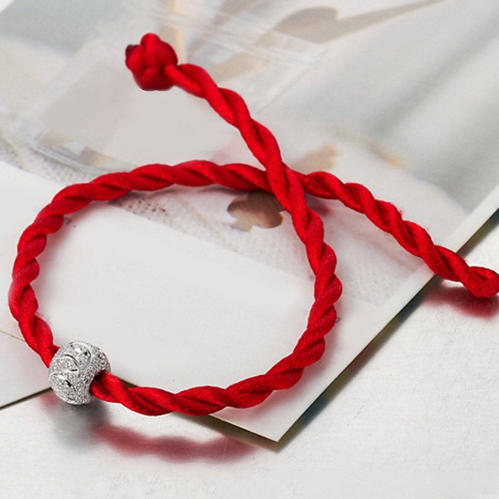 Vòng Tay Dây Đỏ May Mắn Xỏ Hạt Mạ Bạc Phong Cách Dân Tộc Cho Nam Và Nữ
