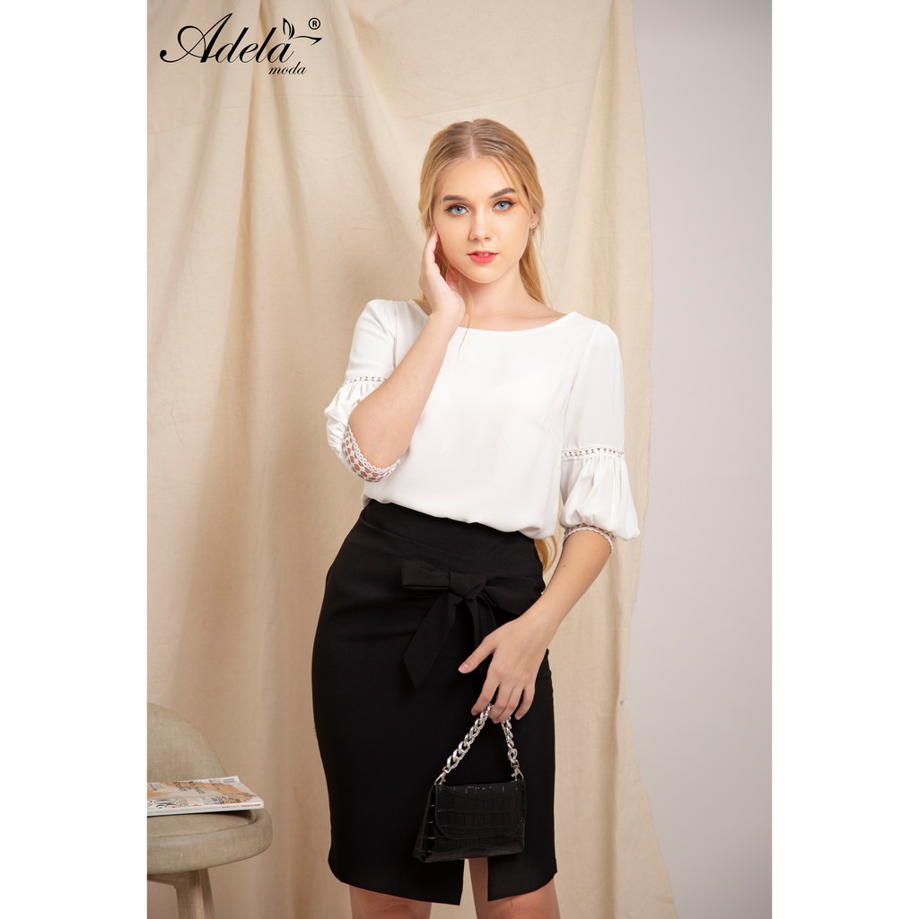 Chân váy ADELA MODA dáng ôm phối nơ xẻ tà A00658 | BigBuy360 - bigbuy360.vn