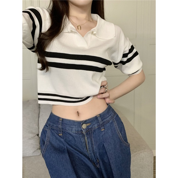 Áo thun NZN dệt kim tay ngắn cổ polo dáng rộng thời trang mùa hè cho nữ