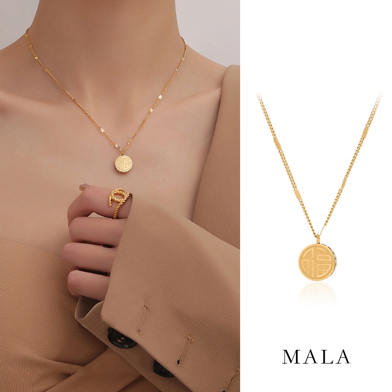 Vòng cổ MALA thép titan mặt chữ Trung Hoa không gỉ MAYEBE LAVEND