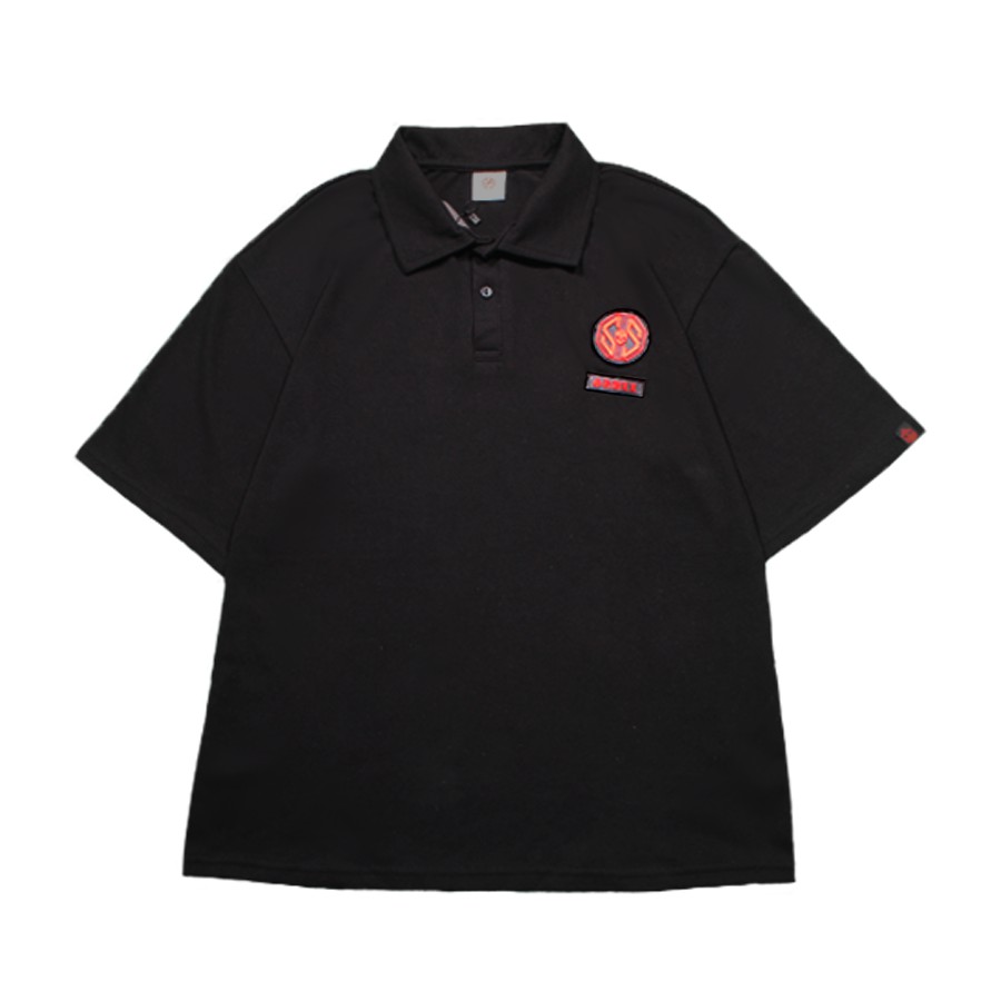 Áo thun Polo đen unisex Tag Cao su Logo Skull chính hãng vải cá sấu Cotton cao cấp - Thương hiệu SkullStore