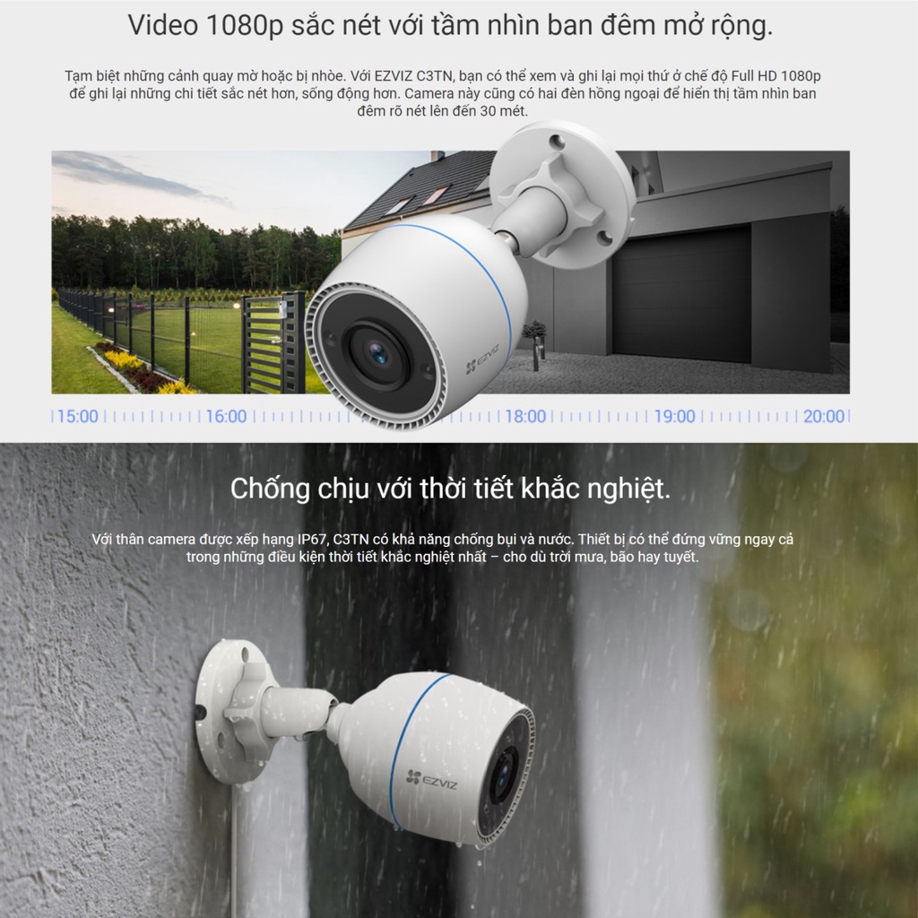 Camera Wifi Ngoài Trời EZVIZ C3TN Lite 2MP 1080P Full HD - Hàng Chính Hãng, Bảo Hành 24 Tháng