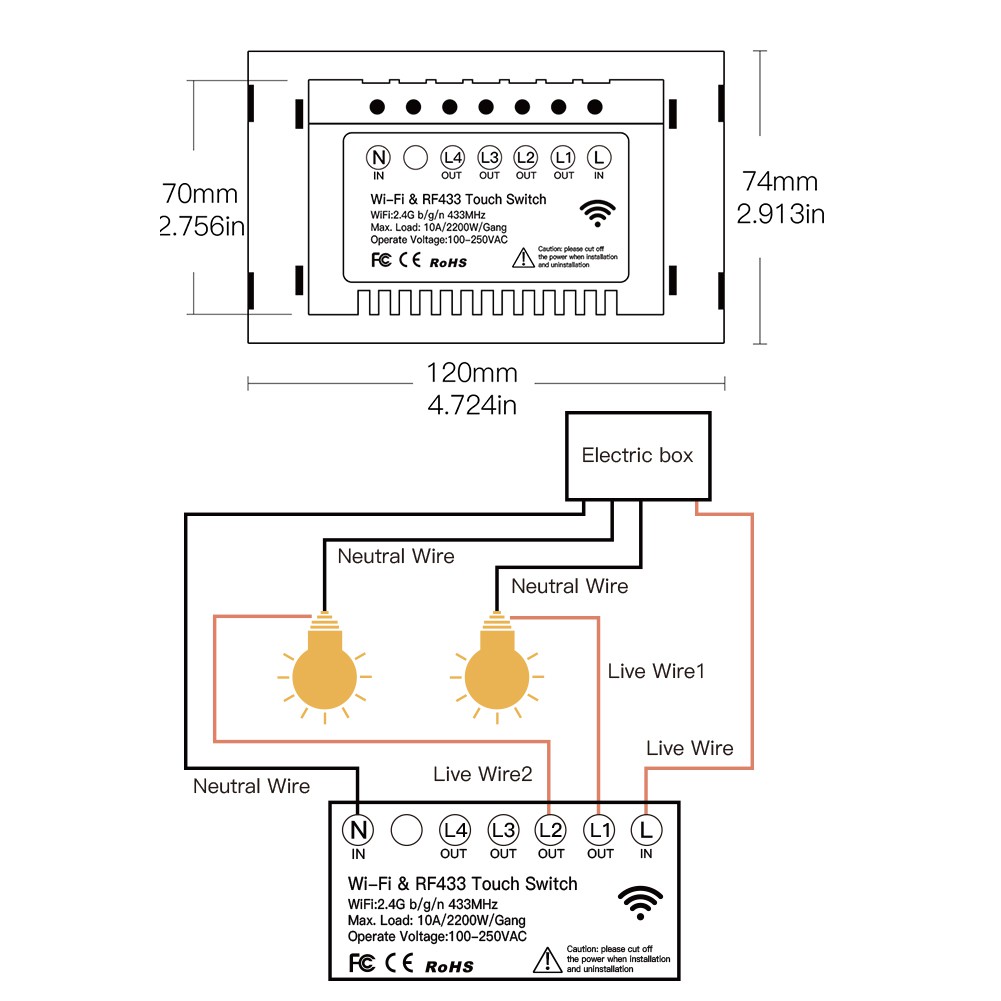 Công Tắc Đèn Cảm Ứng Thông Minh 120 Chế Độ 100-250v Wifi + Bluetooth