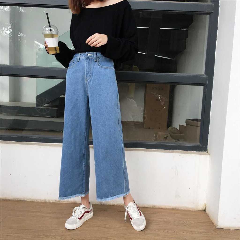 QUẦN JEAN NỮ BAGGY ỐNG RỘNG LOE TUA VIET FASHION