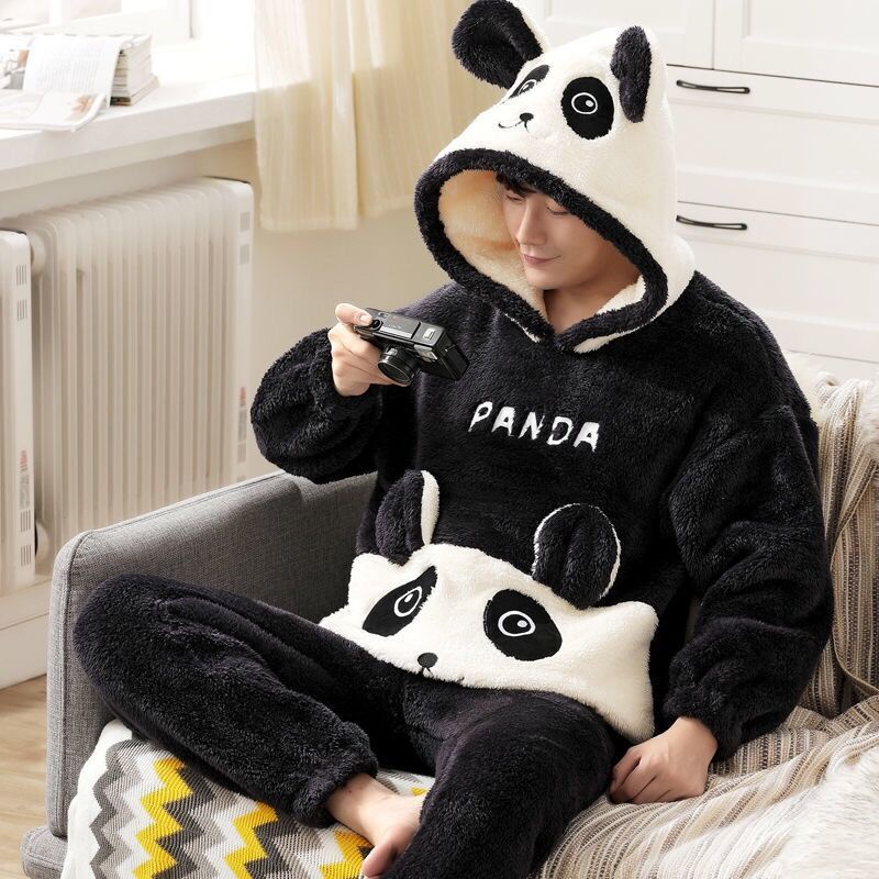 Bộ Đồ Ngủ Chất Nỉ Dày Dặn Họa Tiết Hoạt Hình Thời Trang Thu Đông Cho Nam