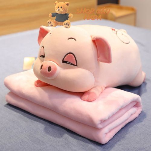 ,Gối Ôm Hình Thú Con Heo Béo Mắt Hí Cute Thú Nhồi Bông Con Lợn Ngủ Béo Ú Kích Khước 40cm