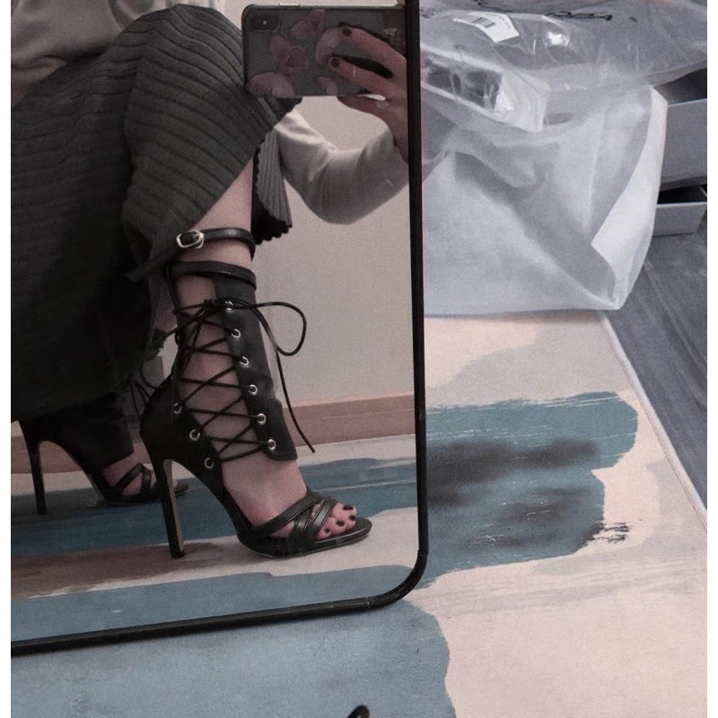 Sandal cao gót chiến binh buộc dây