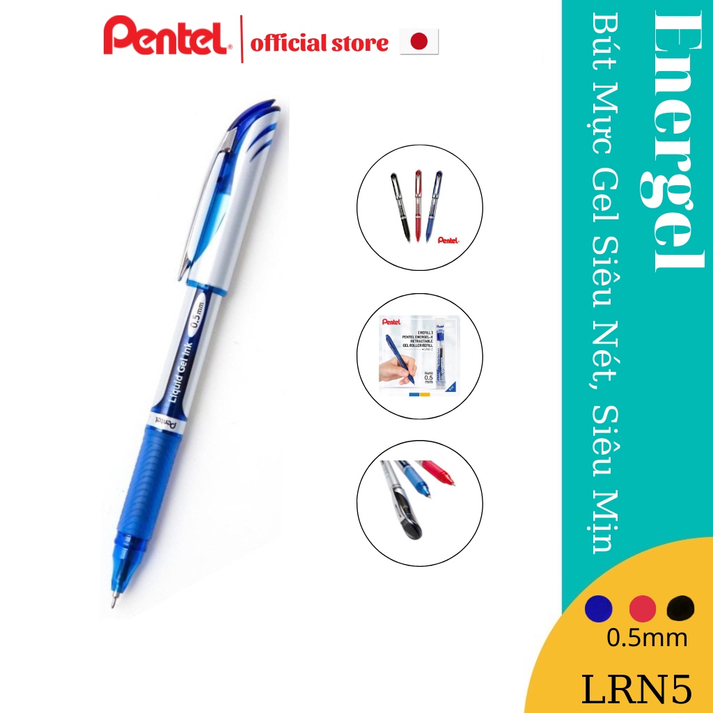 Bút Ký Nhật Bản Mực Gel Pentel Energel BLN55 Ngòi 0.5mm | Siêu Nét Siêu Mịn Không Nhòe | Khô Trong 1/3s (3 Màu Mực)
