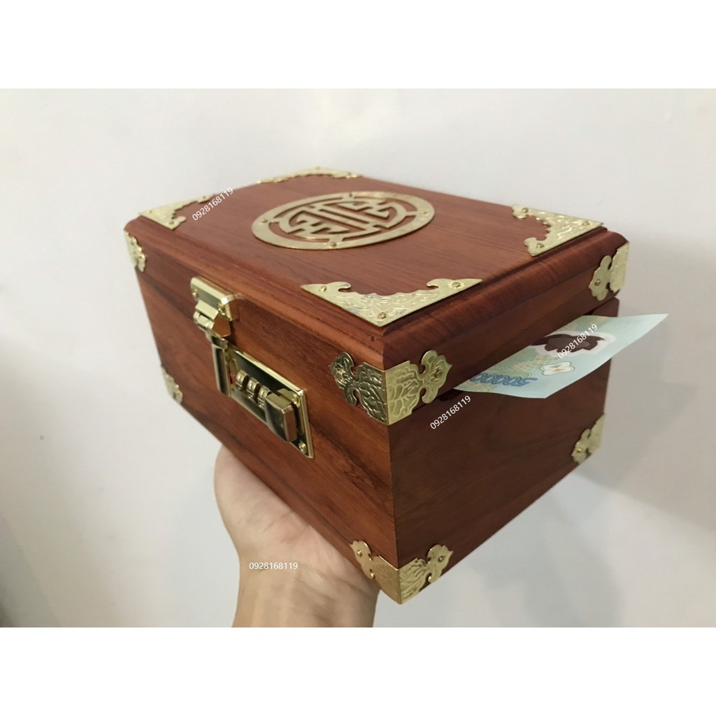 Hộp đựng tiền tiết kiệm gỗ Hương có khóa số - An Toàn tiện lợi