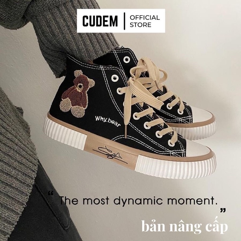 Giày thể thao nữ cổ cao đi học BearBox thêu hình gấu dáng thể thao S15