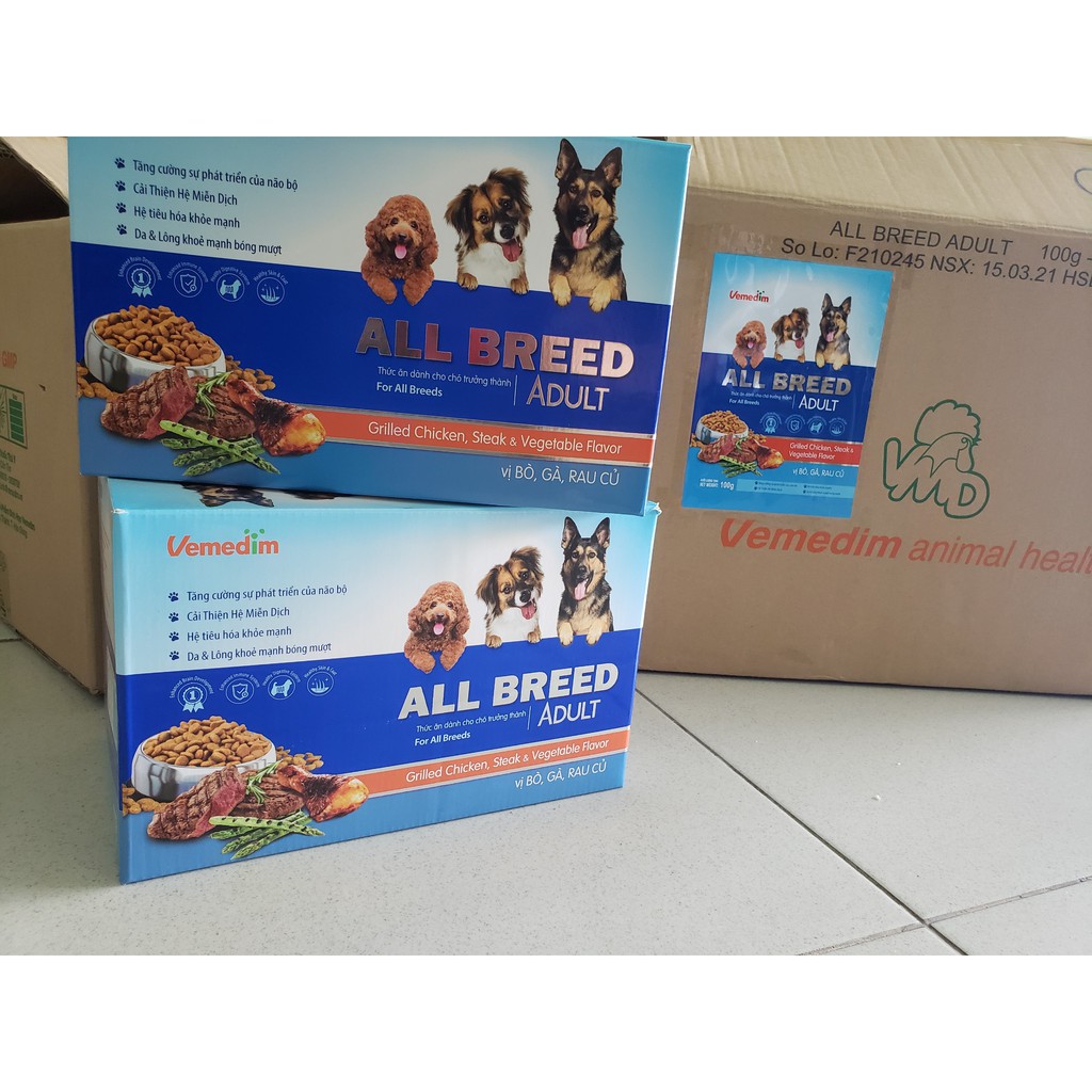 Hạt thức ăn cho chó ALL BREED ADULT VEMEDIM vị bò, gà và rau củ 500gr