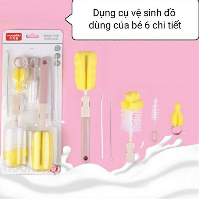Bộ Cọ Bình Sữa Và Núm Ti Xoay 360° 5 Chi Tiết