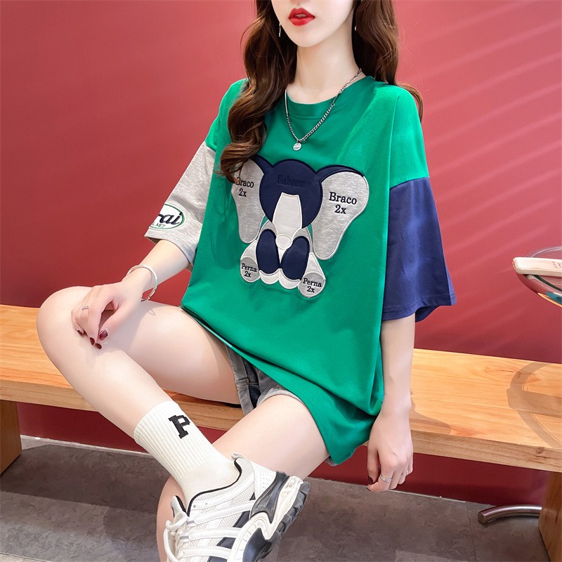 Áo thun ZHELIHANGFEI cotton tay ngắn size lớn in họa tiết hoạt hình phong cách Hàn Quốc thời trang cho nữ