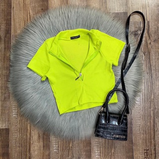 ÁO CROPTOP DÂY KÉO TAY NGẮN - 4 MÀU