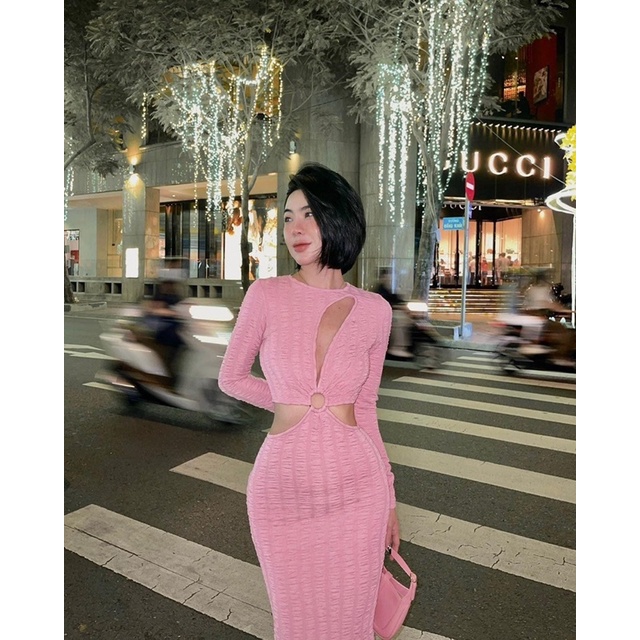 Đầm maxi khoen eo tay dài