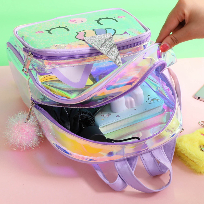 Ba Lô TPU Trong Suốt Họa Tiết Kỳ Lân Xinh Xắn Dành Cho Bé