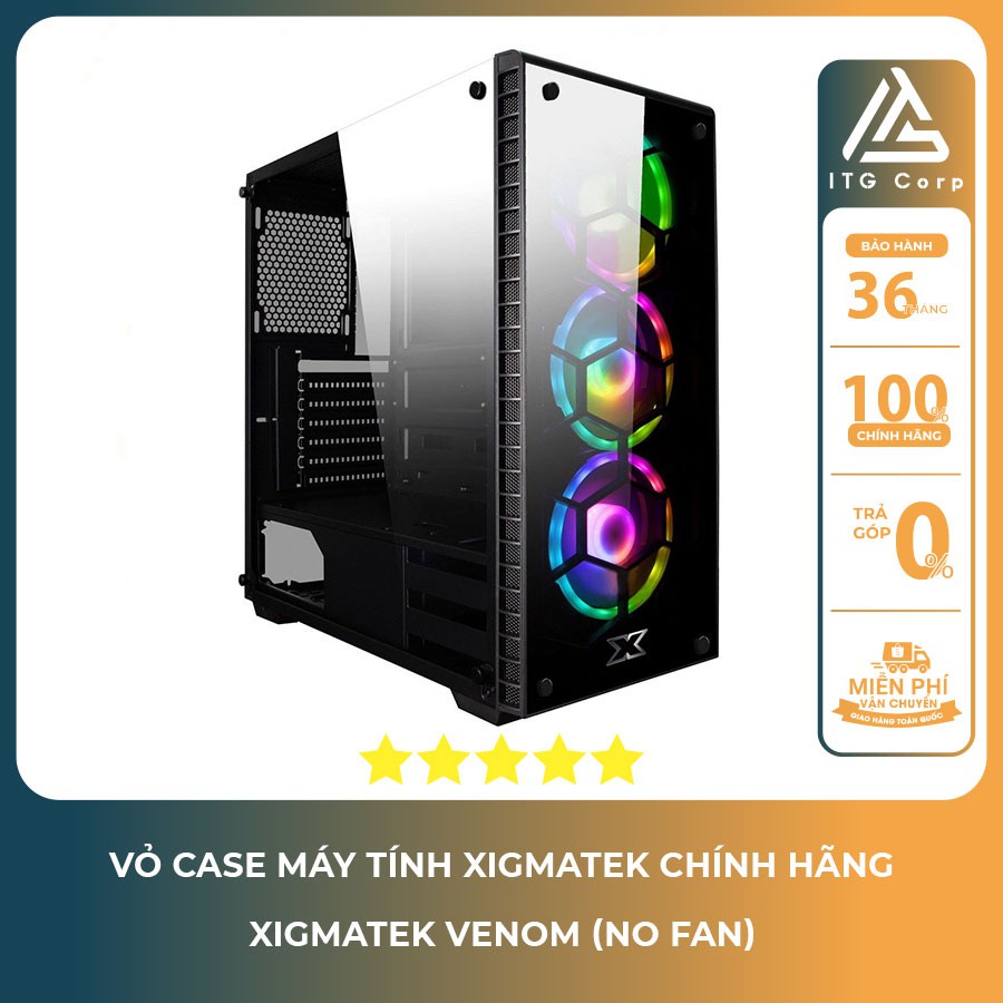 Vỏ case máy tính Xigmatek Venom | Kính cường lực | Hỗ trợ lắp main E-ATX ; ATX; NO FAN