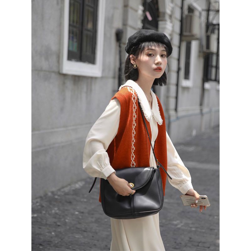 Áo Dệt Kim Sát Nách Cổ Chữ V Màu Cam Phong Cách Retro Thời Trang Cho Nữ