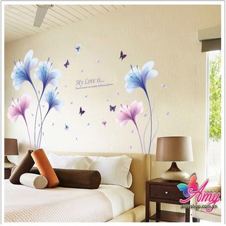 decal dán tường hoa pha lê mỏng xanh tím
