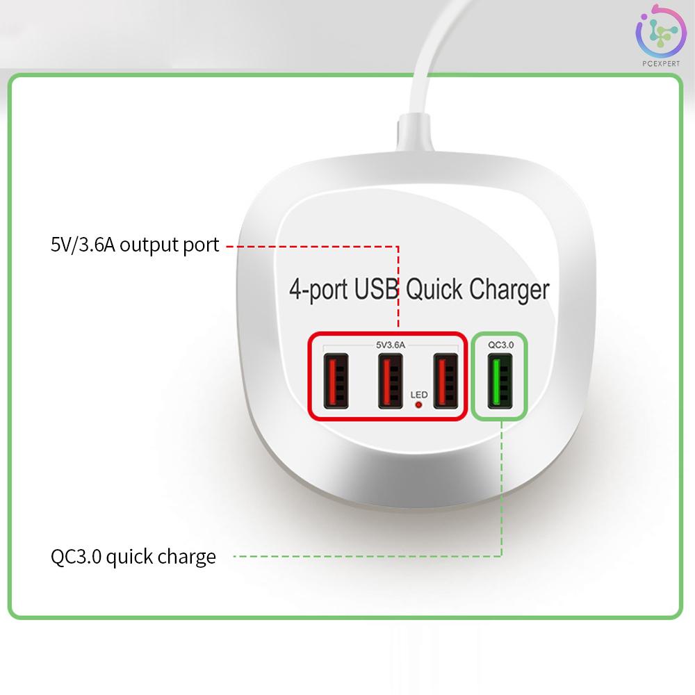 WLX-T3+ 4 Port USB Charger QC3.0 Quick Charge Portable Charger for Tablet/Phone/Laptop US Plug