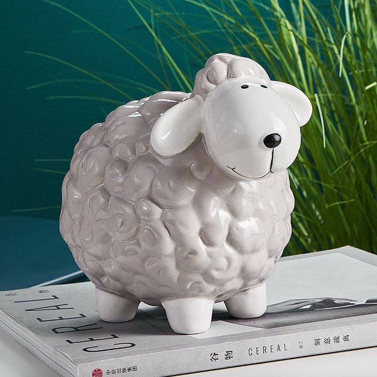 Gốm Trang Trí - Ống Heo Tiết Kiệm Hình Chúc Cừu Bằng Sứ Ngộ Nghĩnh Đáng Yêu Phong Cách Bắc Âu - Scandinavian