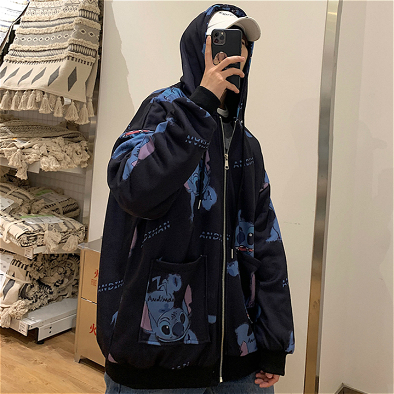 Áo khoác hoodie tay dài có nón và khóa kéo thời trang cho các cặp đôi