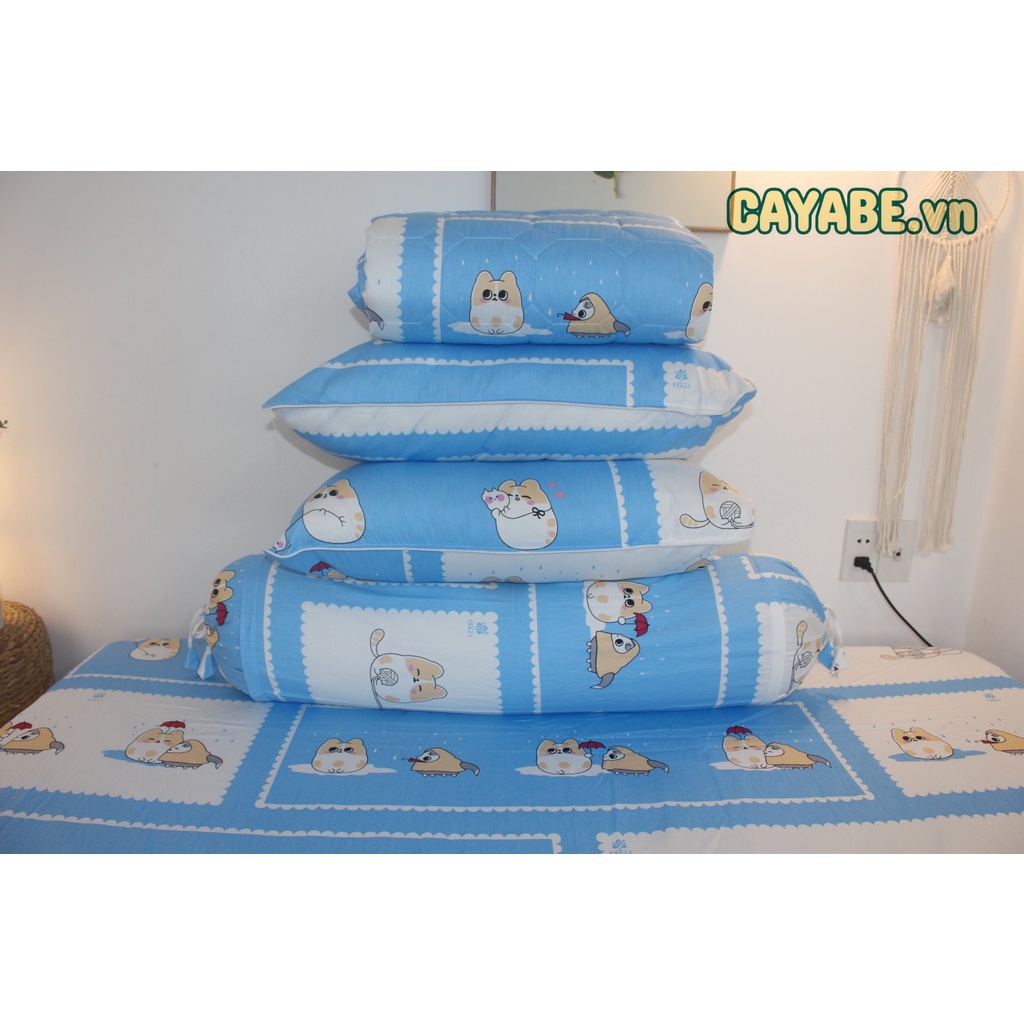 GA CHỐNG THẤM NƯỚC COTTON 5D 2 LỚP CAYABE MÈO TORORO XANH DƯƠNG