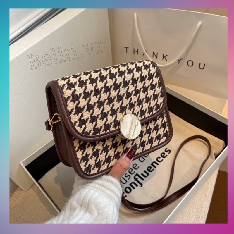 Túi xách đeo chéo nữ khóa vàng tròn Hàn Quốc