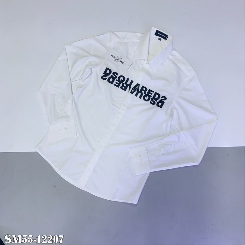 Áo Sơ mi nam trắng hoạ tiết chữ thêu ngược DSQ chỉ nổi SM55