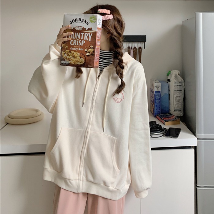 Áo Khoác cotton Phối Nhung Tay Dài Dáng Rộng Phong Cách Hàn Quốc Thời Trang Mùa Đông Mới Cho Nữ