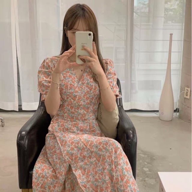 Đầm Hoa vạt chéo dáng dài Quảng Châu