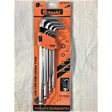 1.5-10mm Bộ lục giác đầu bi 9 cây chuẩn Asaki AK-0410 AK-0409