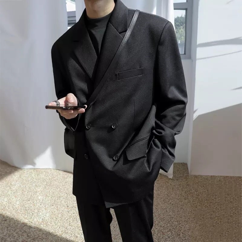 Áo Khoác Blazer Nam Nữ From Rộng, Dài Tay Thời Trang Unisex Basic Cổ Vest, Phong Cách Hàn Quốc V4 Cút