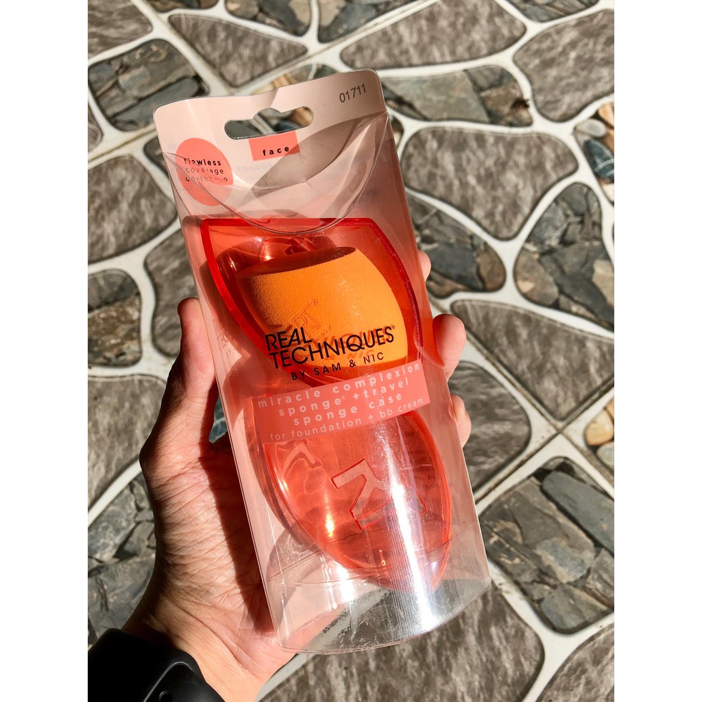 [AUTH 100% ] BÔNG MÚT REAL TECHNIQUES KÈM HỘP DU LỊCH MIRACLE COMPLEXION SPONGE + TRAVEL SPONGE CASE