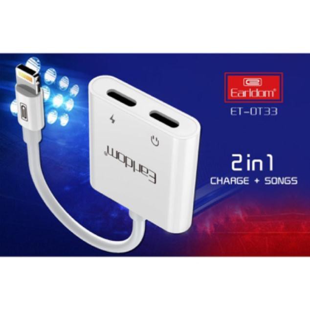 Giắc Chuyển Đổi + Jack chia cổng iPhone 7/8/X/11 Thành Cổng Sạc + Tai Nghe Lingning Earldom OT 33