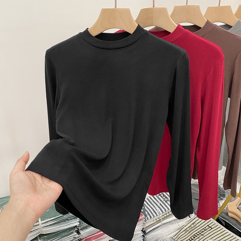 Áo Thun Mỏng Tay Dài Cổ Đứng Ôm Dáng Phong Cách Hàn Quốc Thời Trang Mùa Thu Cho Nữ